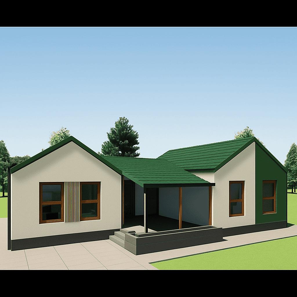 Randare 3D proiect casă parter la roșu